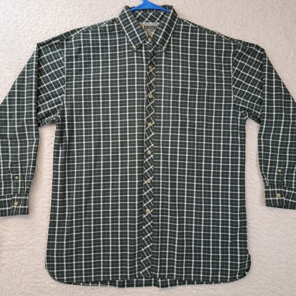 US Expedition Plaid Button Down Casual‎ Shirt Mens XL Green L/ SLV Cotton Pocket